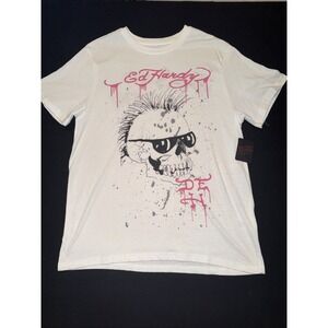 Ed Hardy "Punks Not Dead" Skull & Sunglasses. Men's Large NWT.